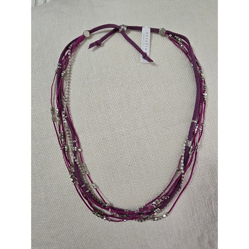 NwT Serefina for Anthropologie Leather, Rhinestone, silver necklace